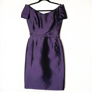 Helen Morley Knee Length Deep Purple Satin Size 4 Classic Hollywood style Dress